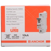 Anchor by Panasonic 98007 UNO Series 40 Ampere Single Pole C Curve MCB - 40A, WHITE, 6 MONTH